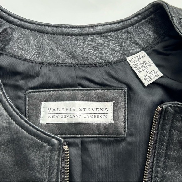 Vintage 90s Valerie Stevens New Zealand Lambskin Lamb Leather Black Moto Vest S - Picture 9 of 9